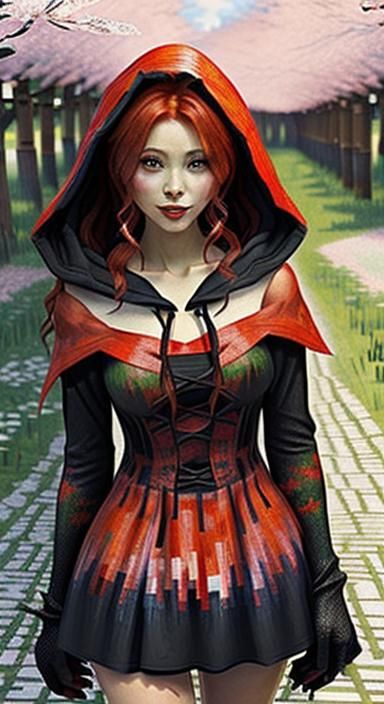 Black Light Red Riding Hood in Van Gogh Style