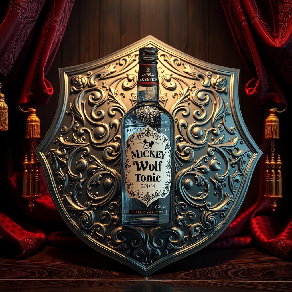 Luxurious Metal Shield with Ornate Engravings and Velvet Dra...