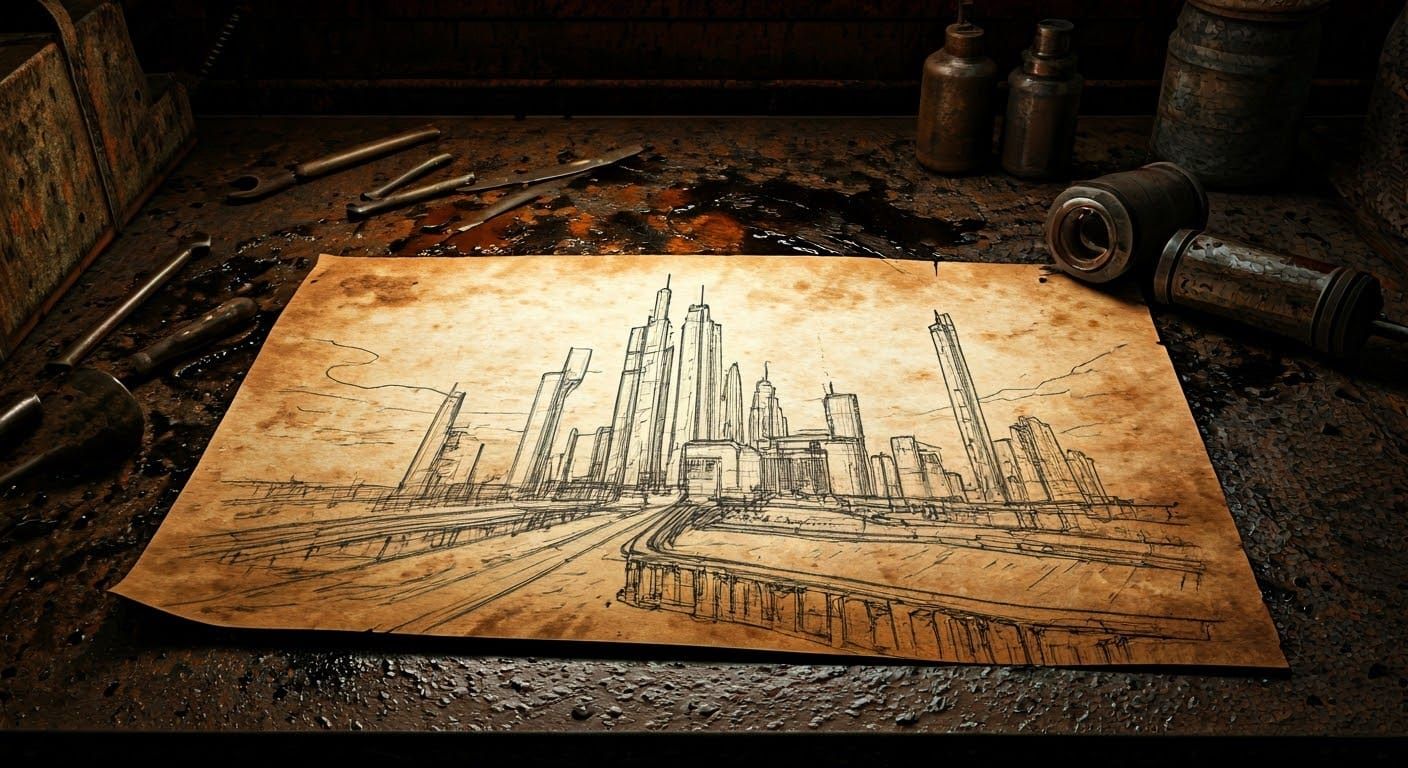 Noir Sketch of a Post-Apocalyptic City