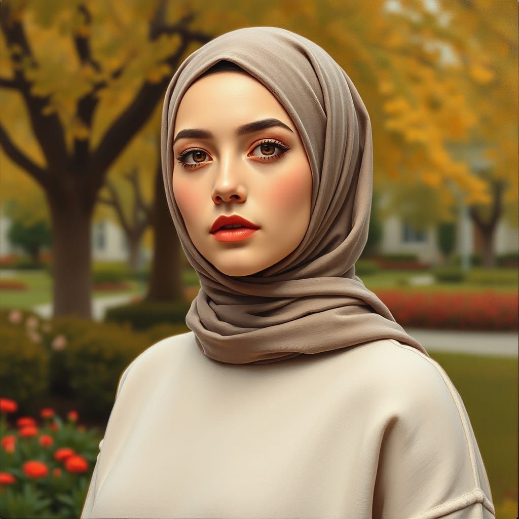 Minimalist Oil Painting of Woman in Hijab