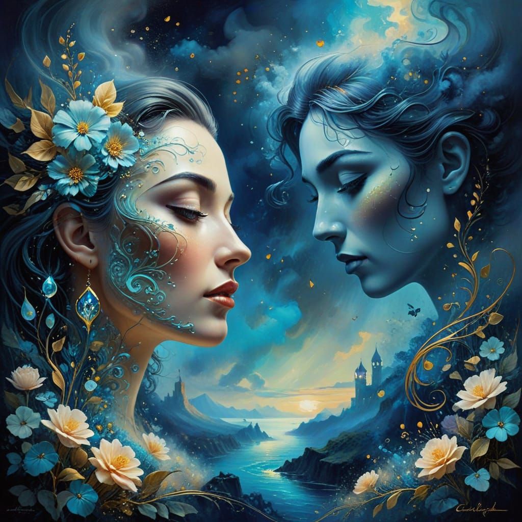 Surreal Broken Heart in Dreamy Blue Tones