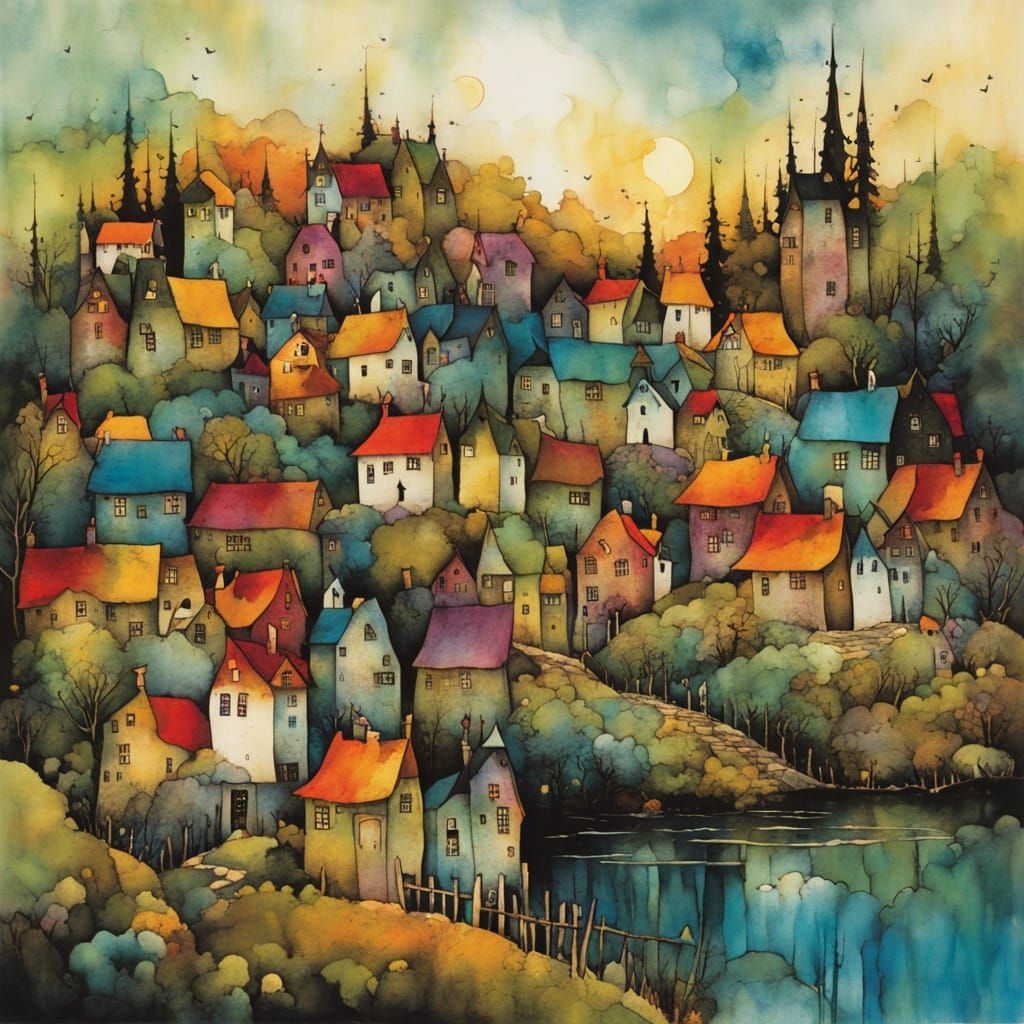 Whimsical Village at Dawn