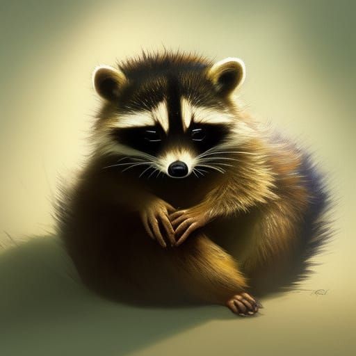 Cute Baby Raccoon Sleeping: Digital Art