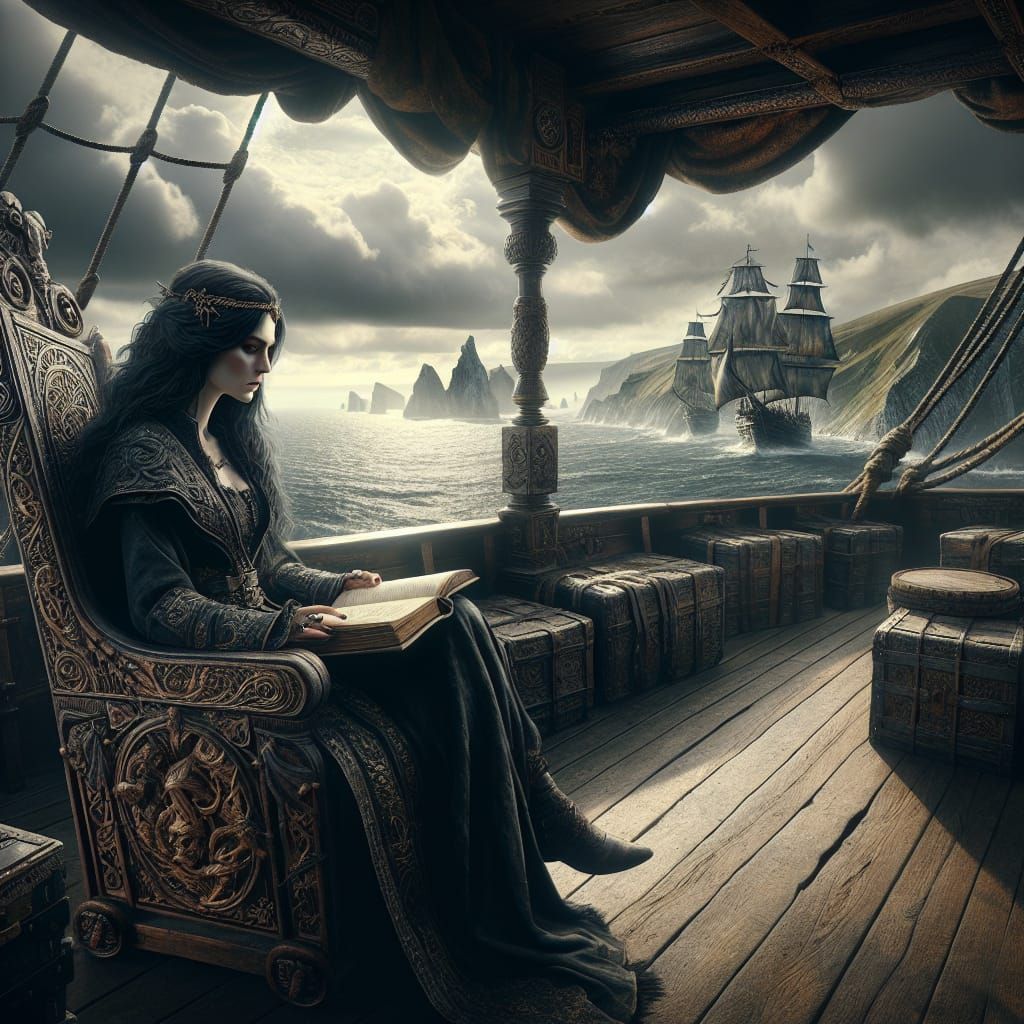 Celtic Sea Priestess on Ship Deck: Digital Matte Painting