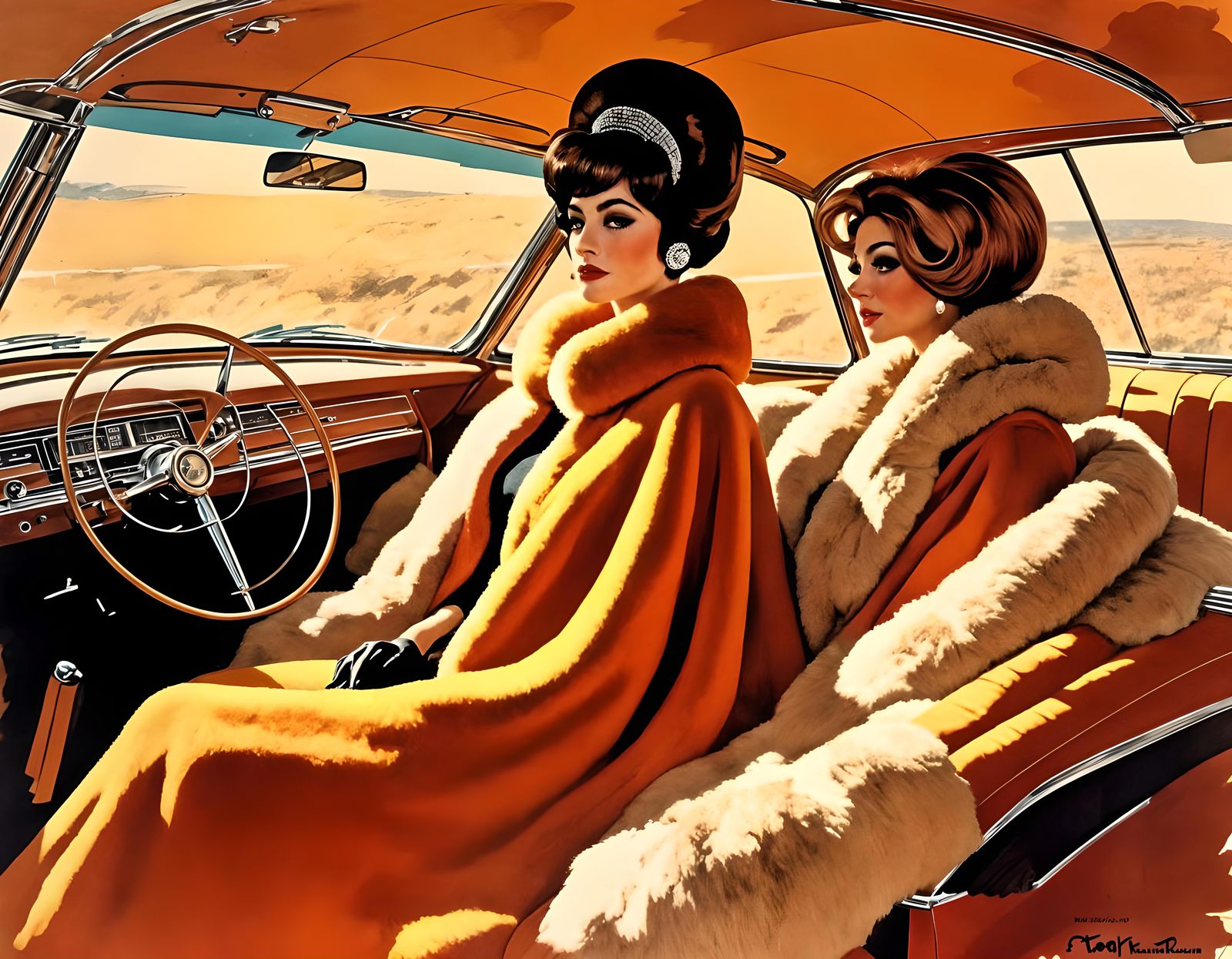 1960s Woman in Car: Art Deco Impressionism