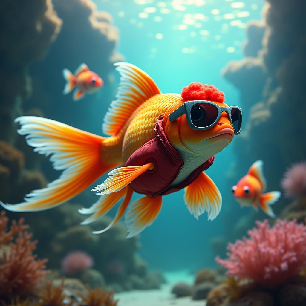 Charismatic Goldfish Leads School in Neon-Noir Style