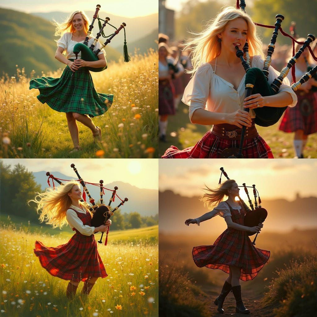 Blonde Woman Performing Bagpipe Dance