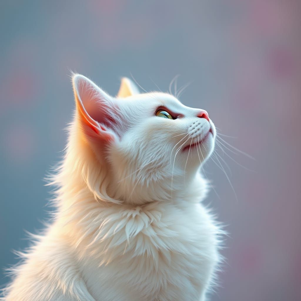 Elegant White Cat in Intriguing Profile