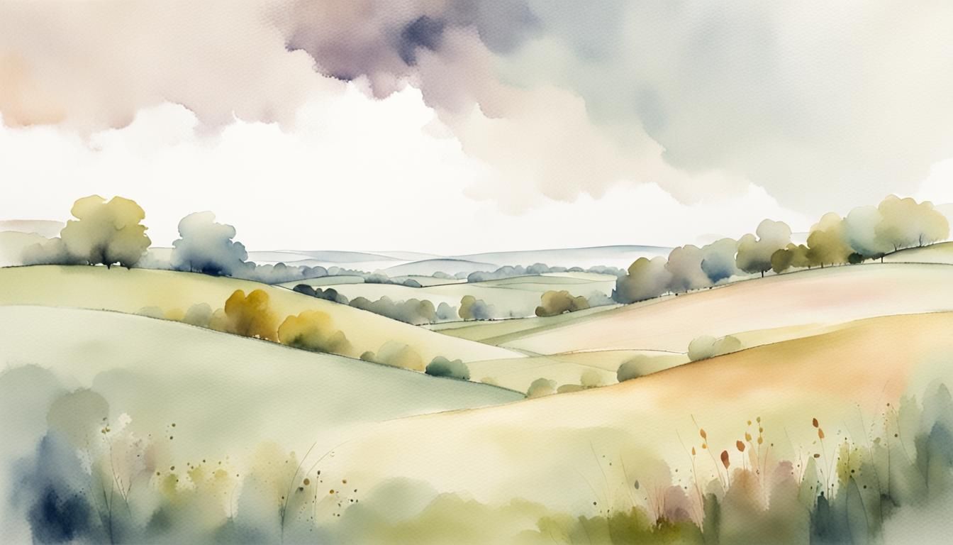Dreamy Watercolour Landscape of English Countryside