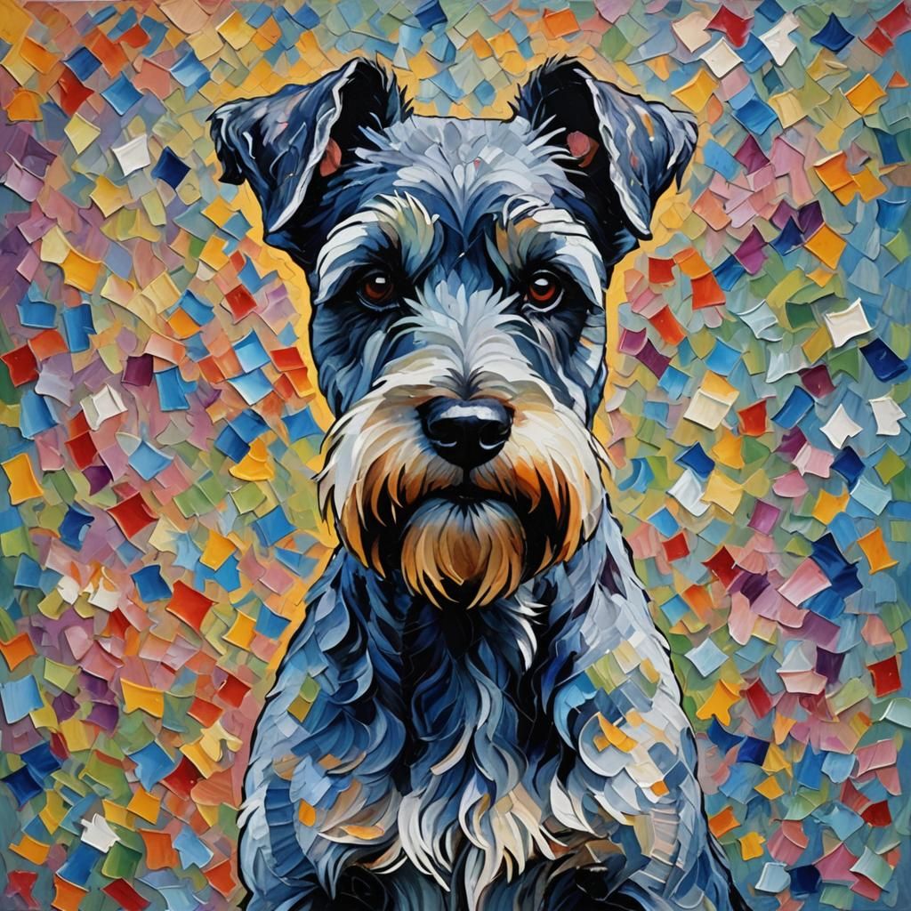 Schnauzer in Neo-Impressionism Expressionist Oil Painting