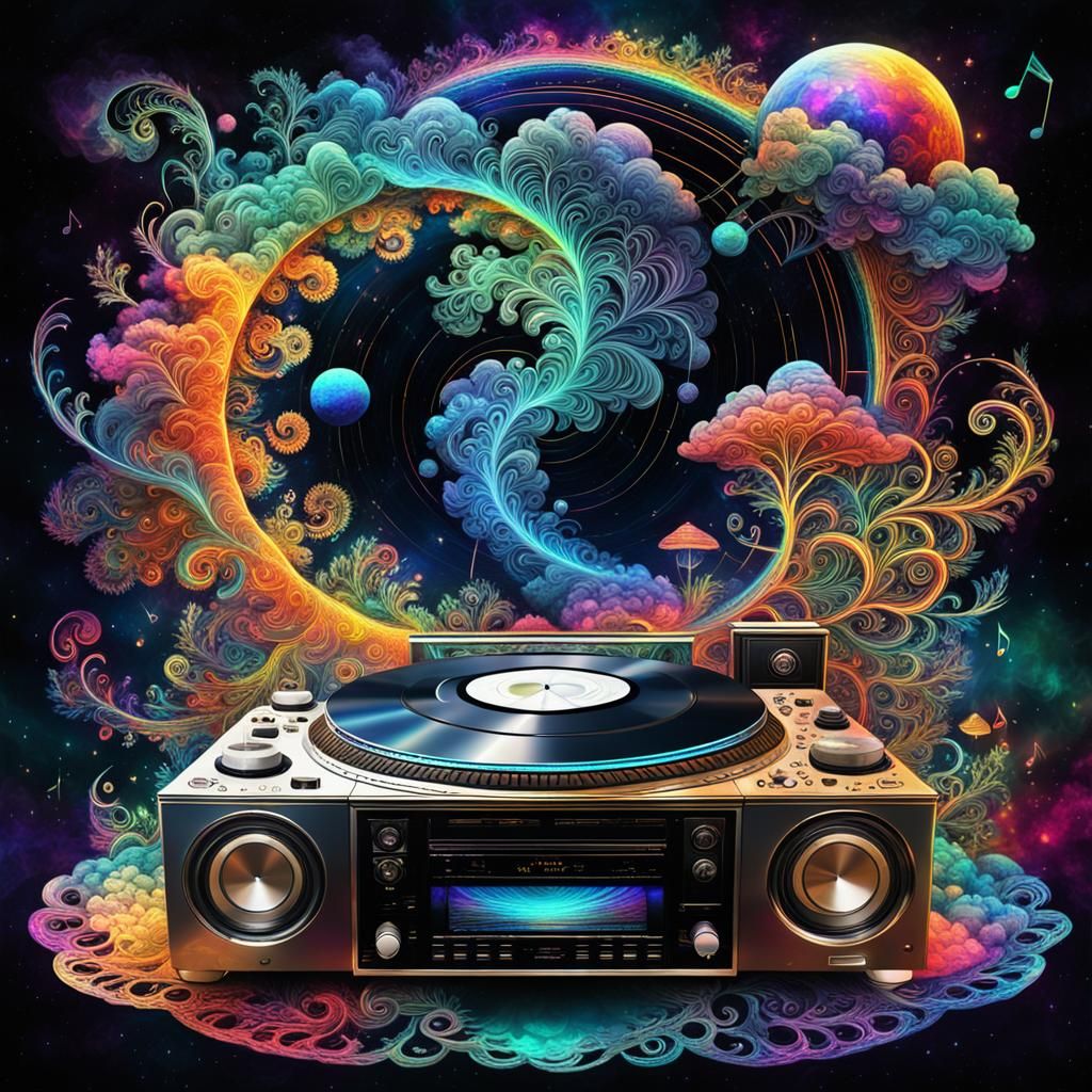 Psychedelic CD Player with Fractal Clouds