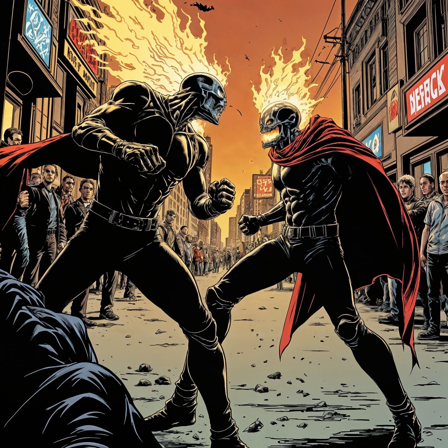 Epic Superhero Battle in Cyberpunk Los Angeles