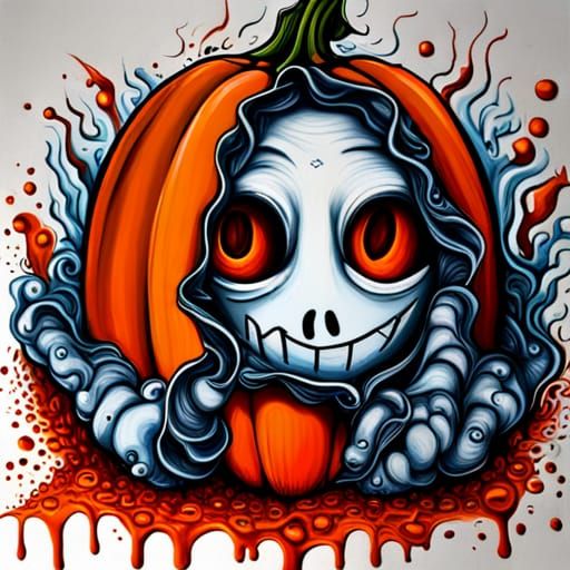 Grinning Pumpkin Graffiti Art in Burton Style
