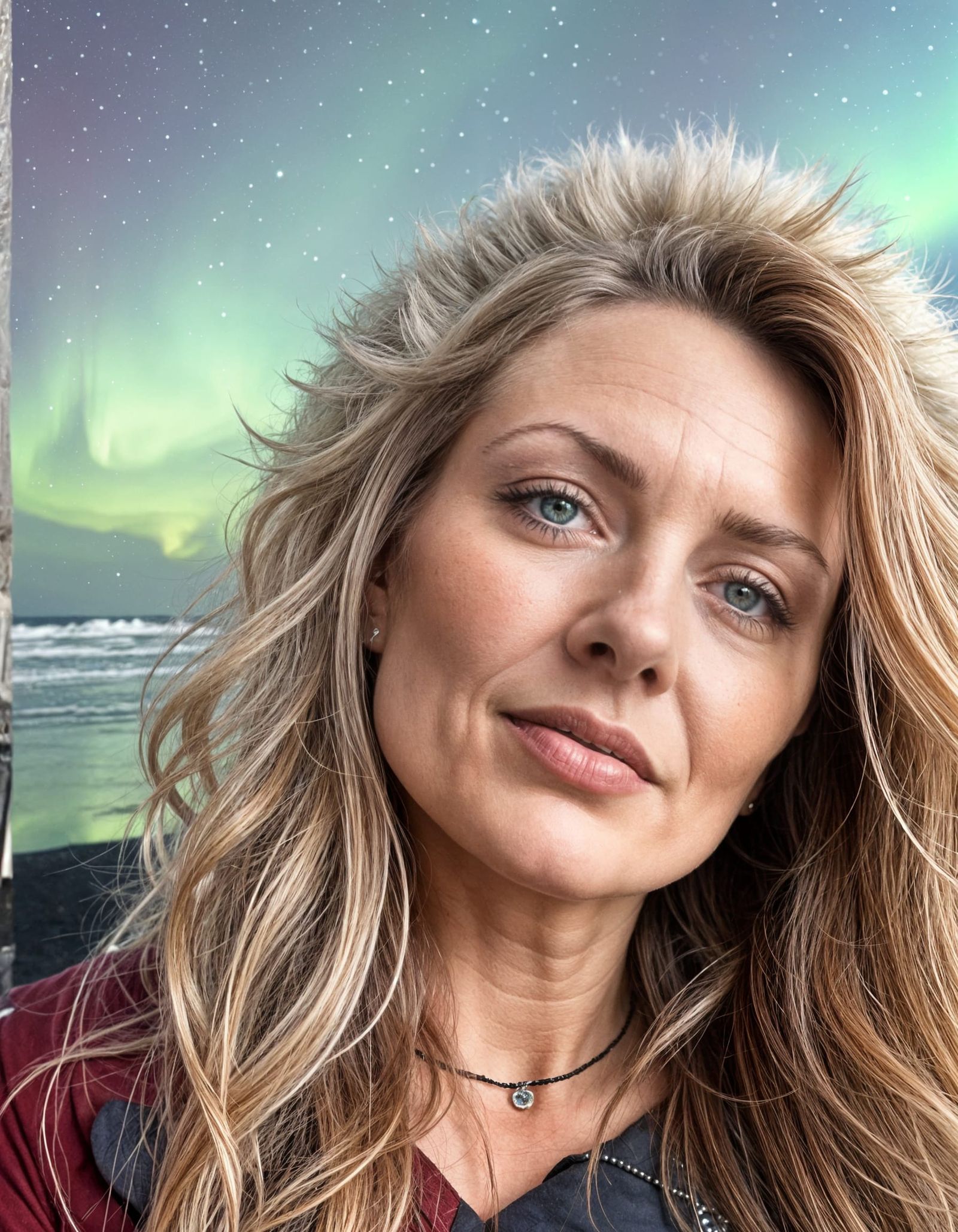 Iceland Dream: Woman on Diamond Beach Under Aurora