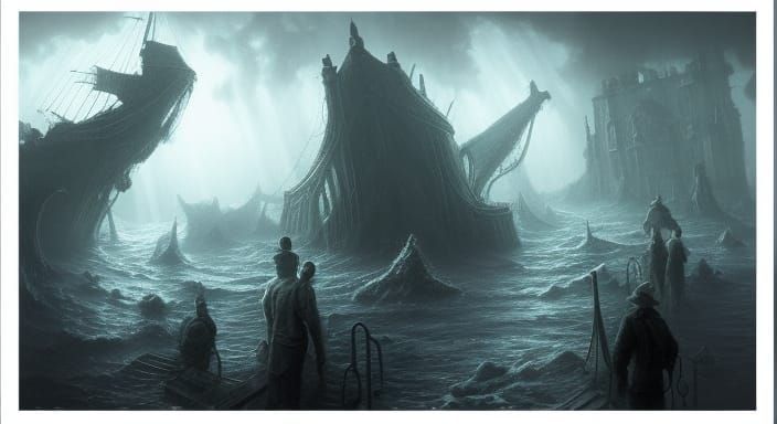 Lovecraftian Port City in Dark Fantasy Style