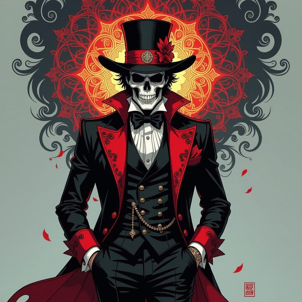 Gambit Merged with Baron Samedi in Dark Fantasy Style