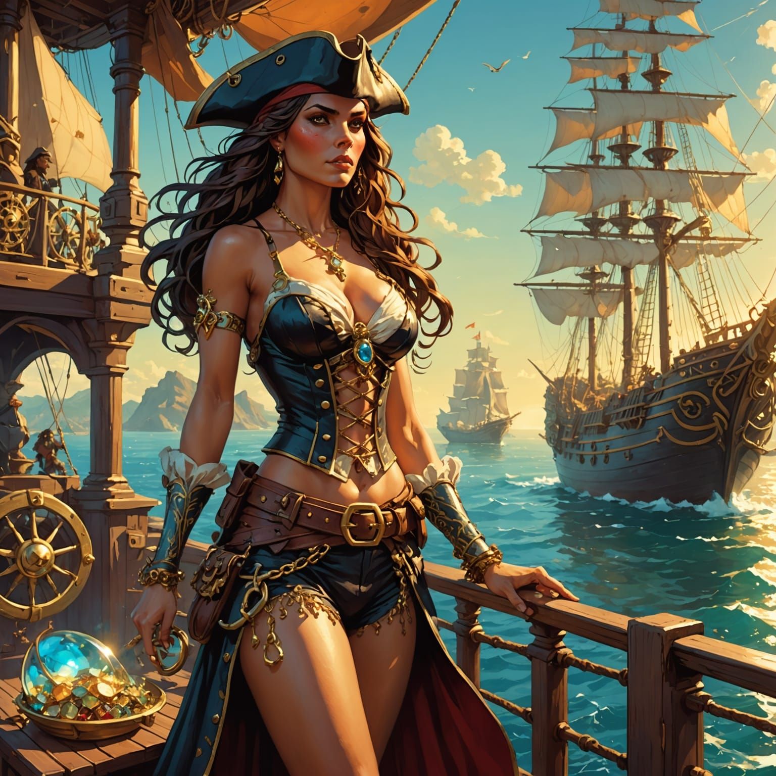 Pirate Queen Gazes at Treasure Island