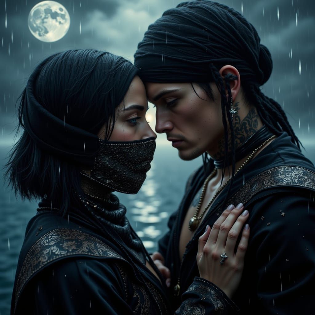 17th Century Pirate Romance Under Moonlit Rain