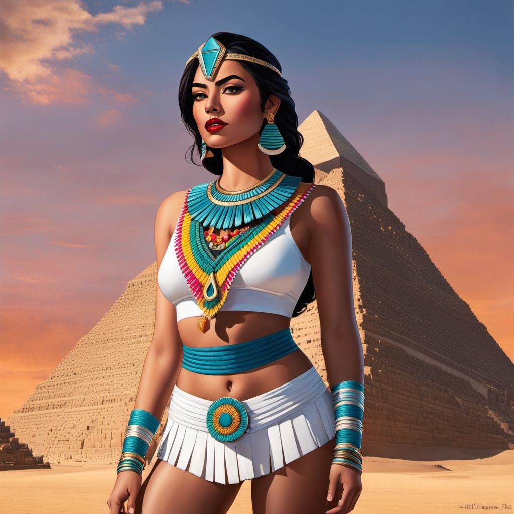 Mexican Explorer on Aztec Pyramid in Comic Book Style