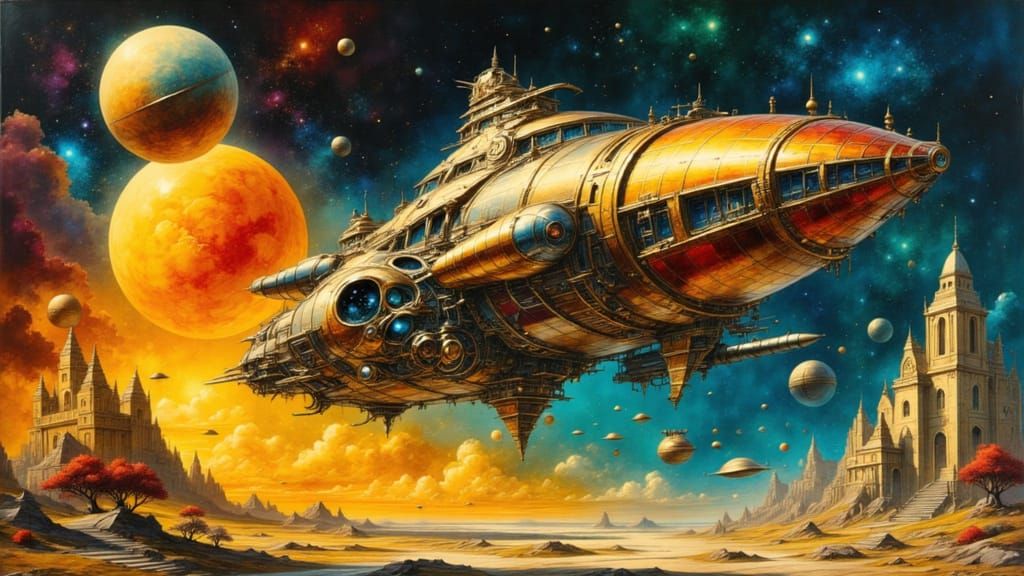 Alien Battle Cruiser in Renaissance Steampunk Style