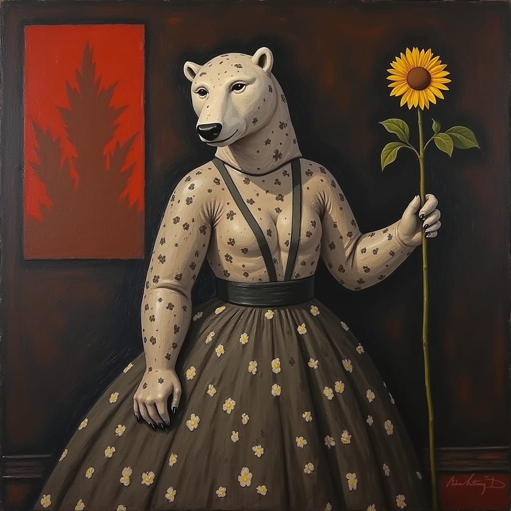 Lady of Flowers in Monochromatic Polar Bear Style