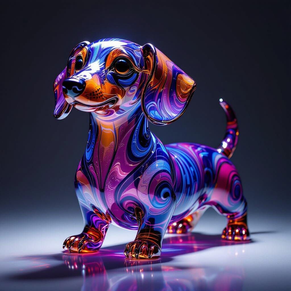 Glass Dachshund Sculpture with Swirling Colors