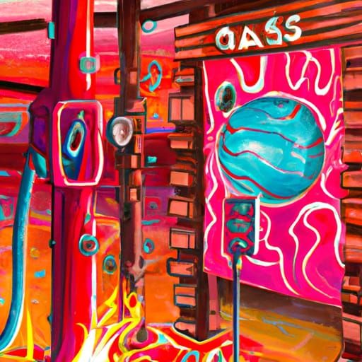 Retro Gas Station on Mars in Graffiti Art