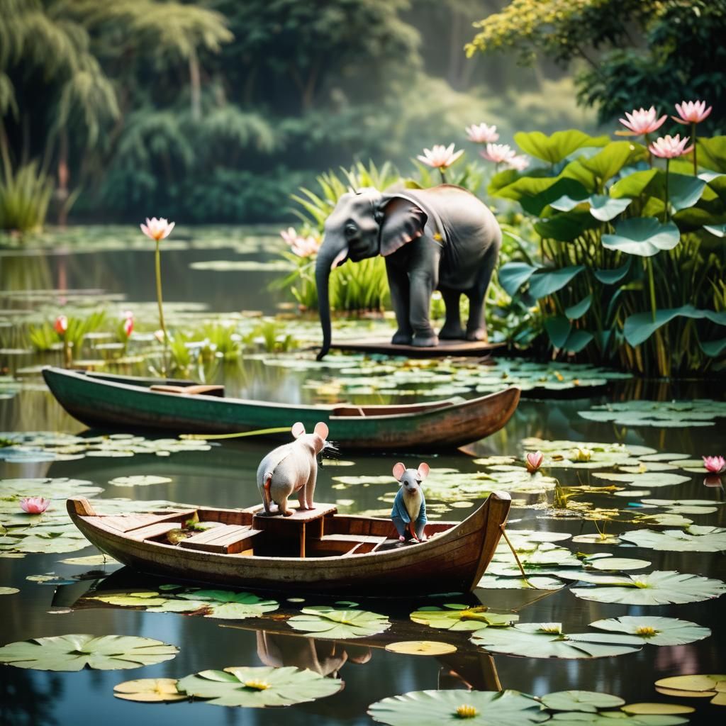Mouse and Elephant on Boat: Wildlife Photography