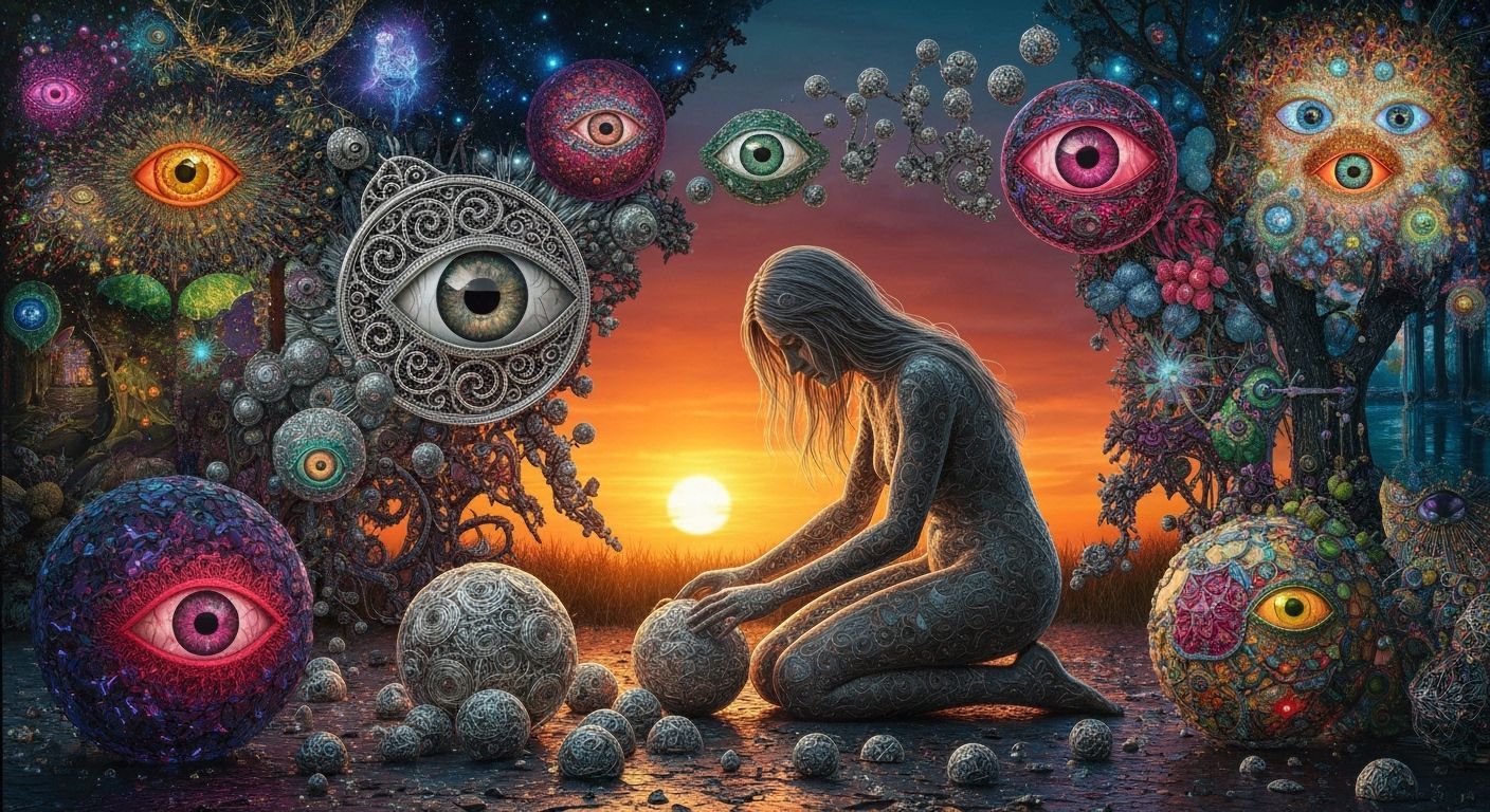 Surreal Fragmented Sculpture of Woman at Sunset