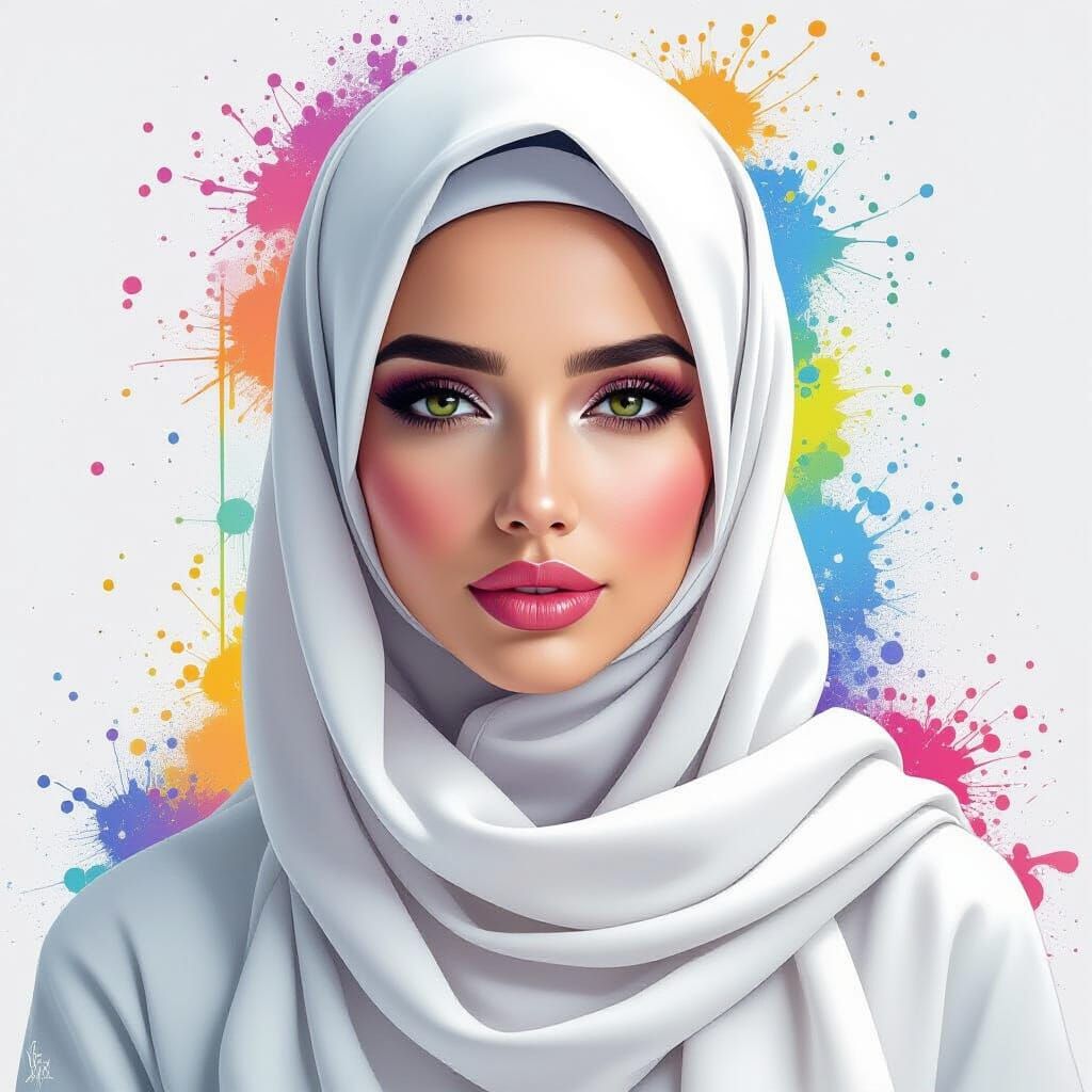 Woman in White Hijab: Graffiti Art Style