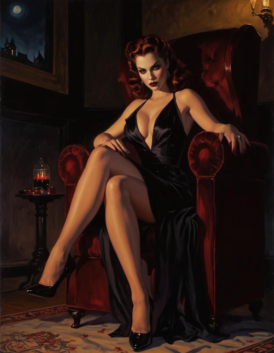 Vampire Queen in Noir Night Painting
