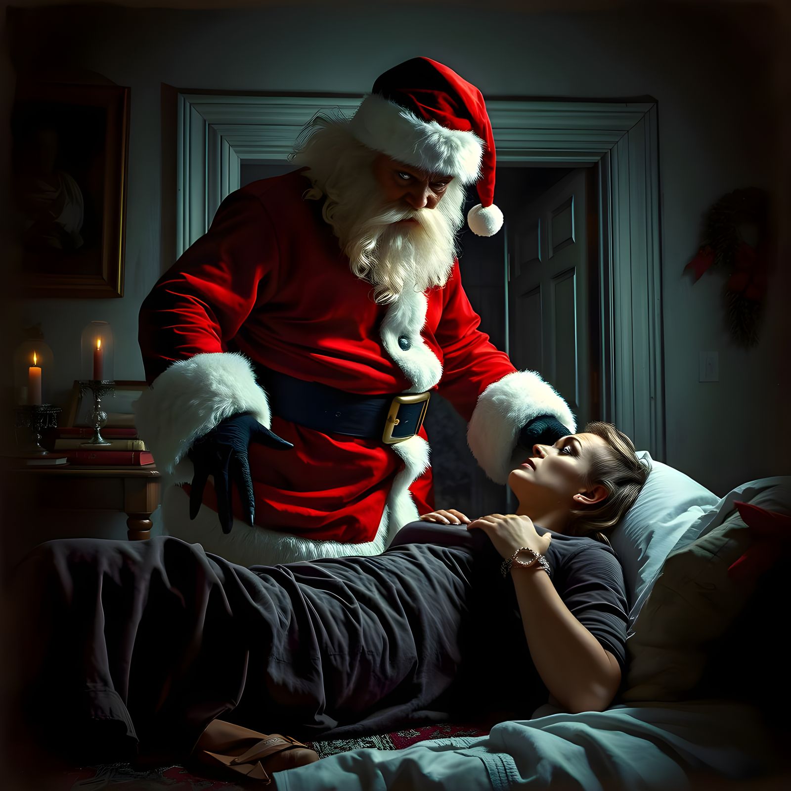 Creepy Santa Claus Enters Bedroom: A Horror Scene