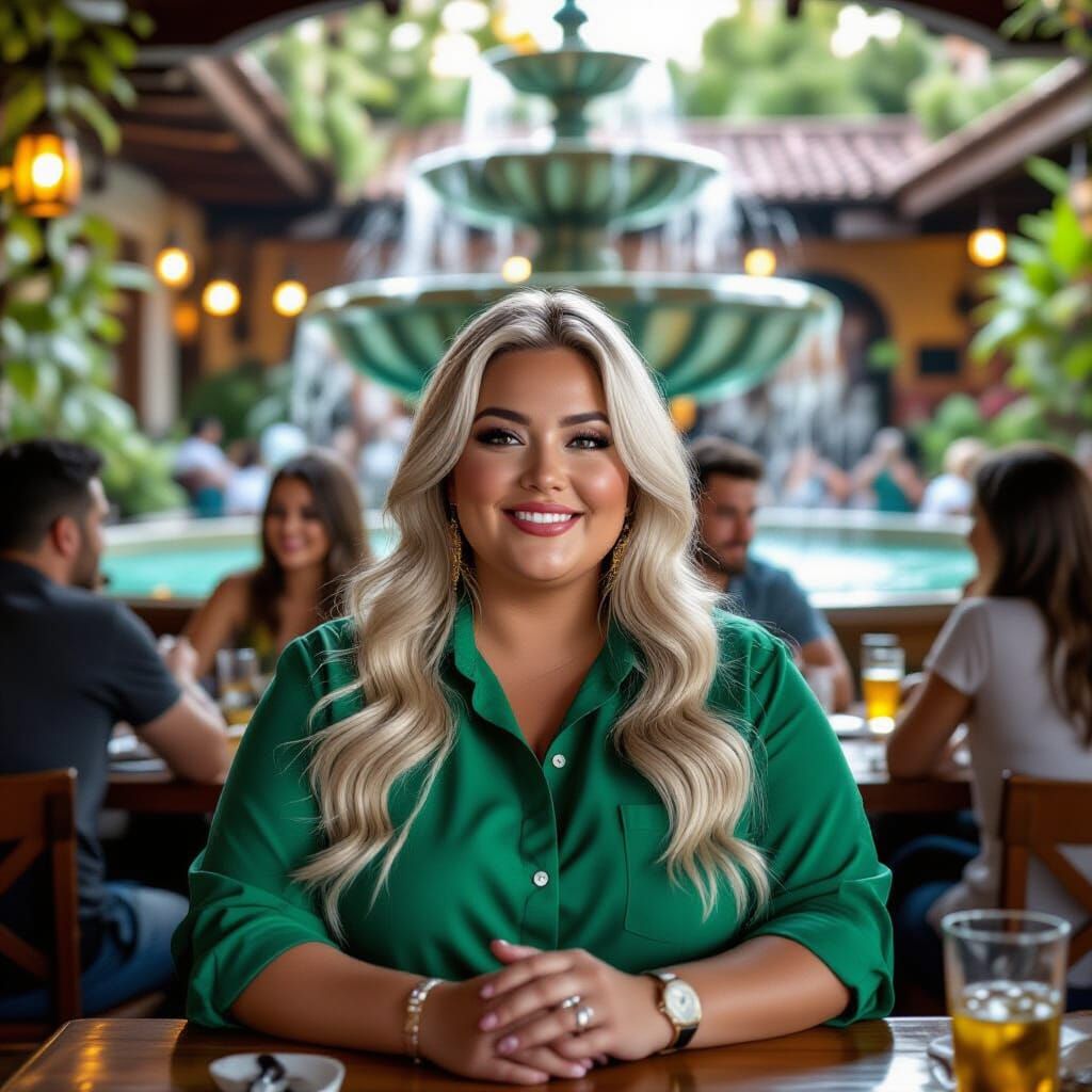 Happy Woman in Mexican Restaurant: Cinematic Realism