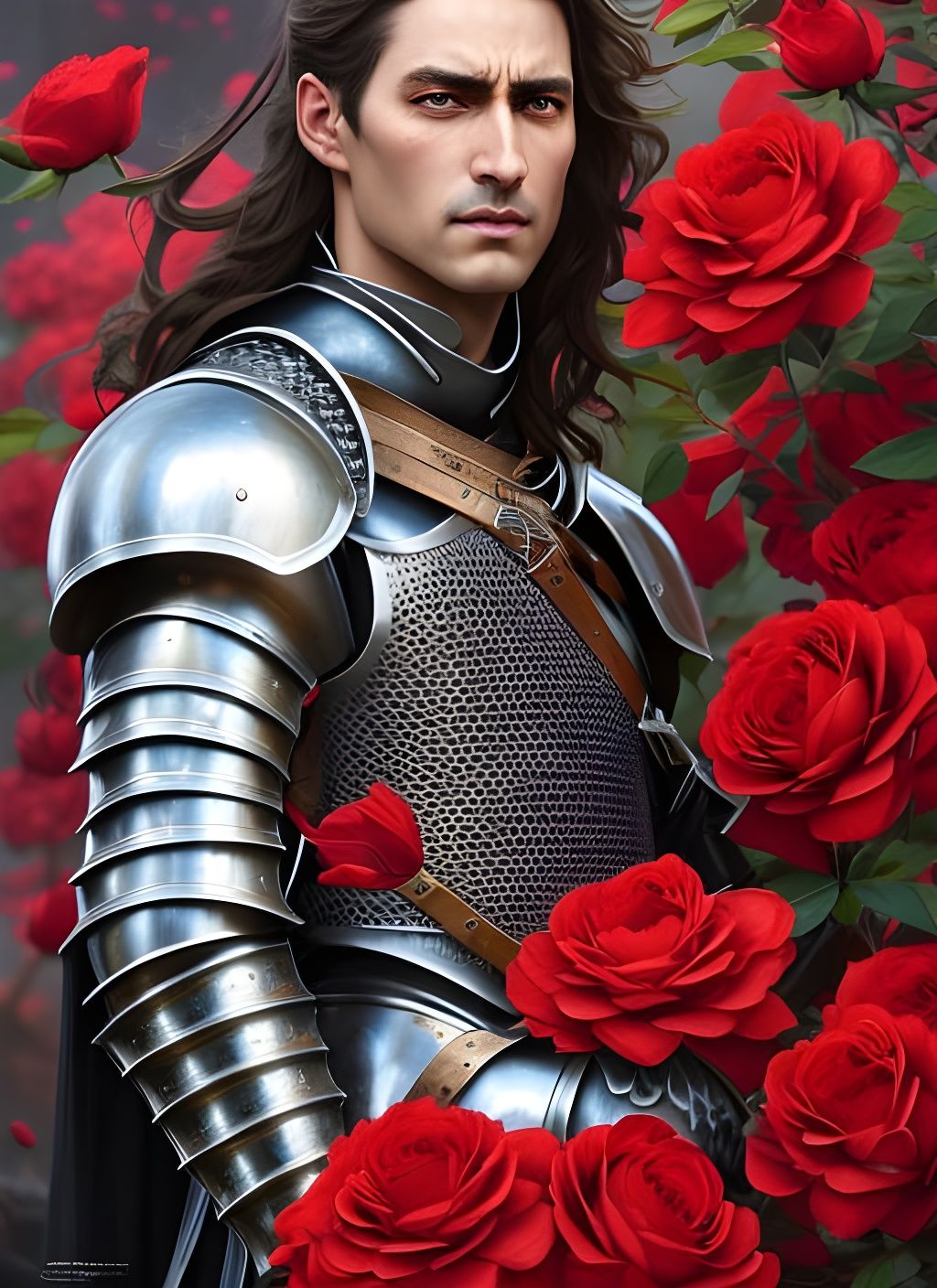 Knight Surrounded by Roses: Detailed Fantasy Portrait