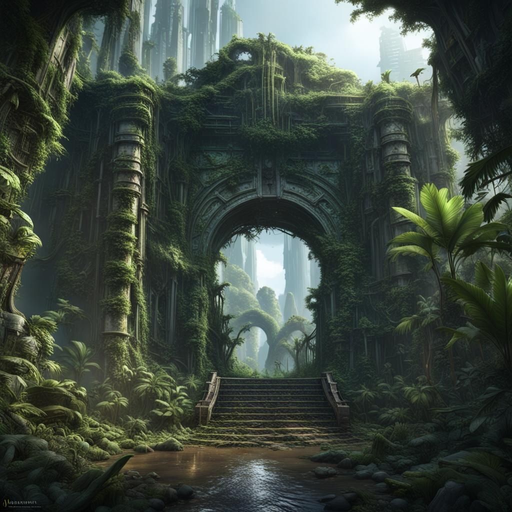 Jungle Overruns Destroyed City with Star Gate