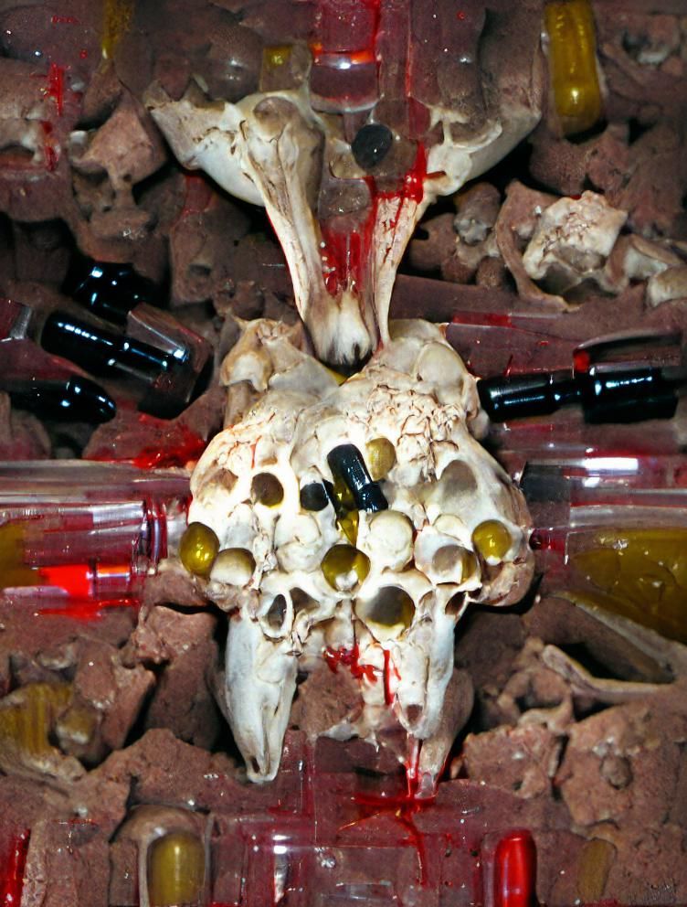 Grotesque Goat Skull with Needles in Noir Style