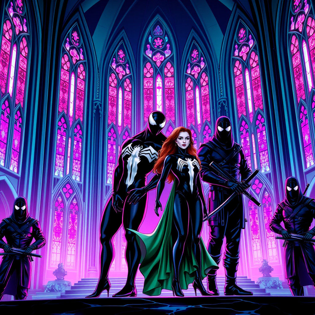 Venom, Poison Ivy, and Ninjas at Synthwave Cathedral