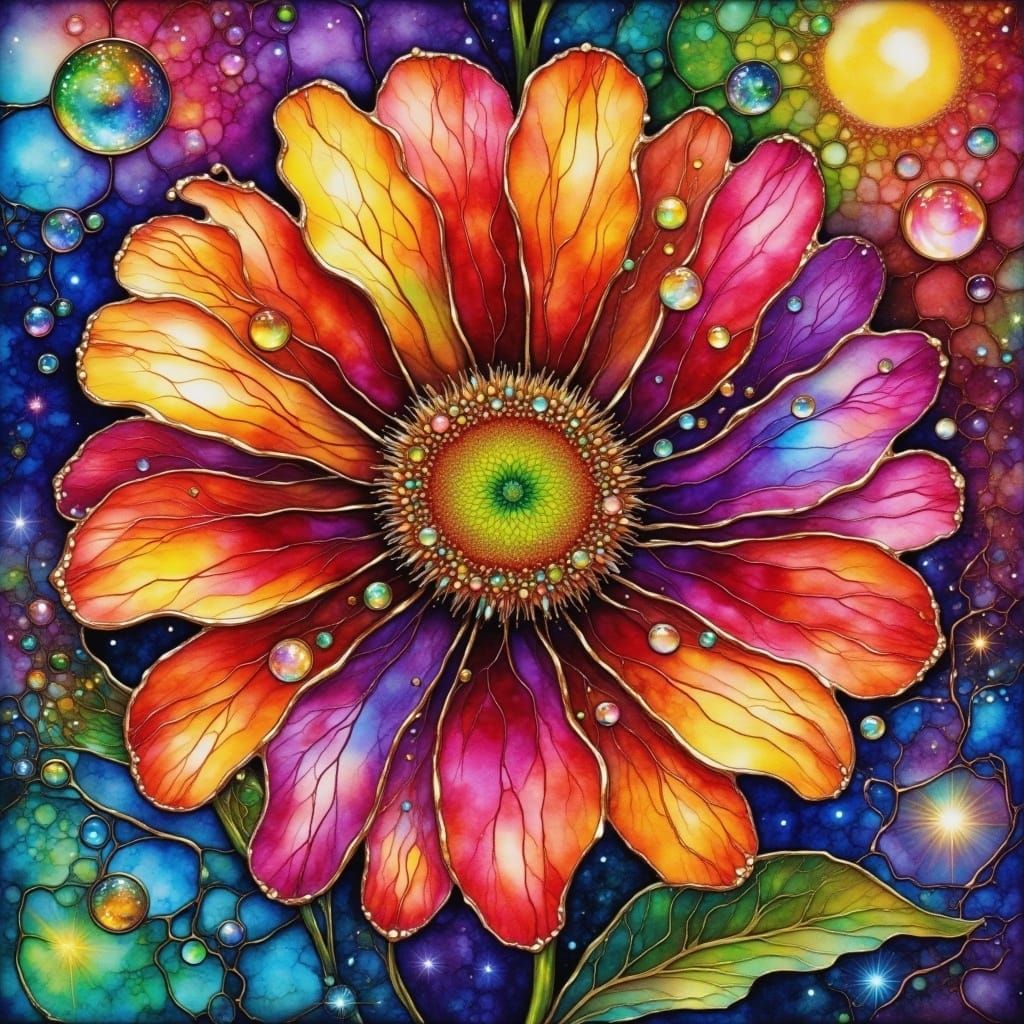 Cybernetic Zinnia in Vibrant Watercolor