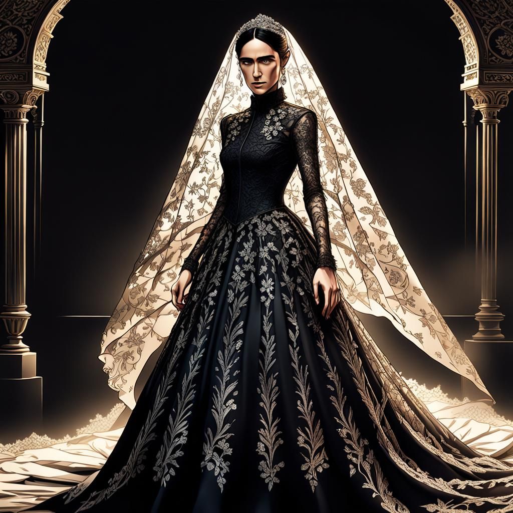 Jennifer Connelly in Extravagant Black Wedding Dress