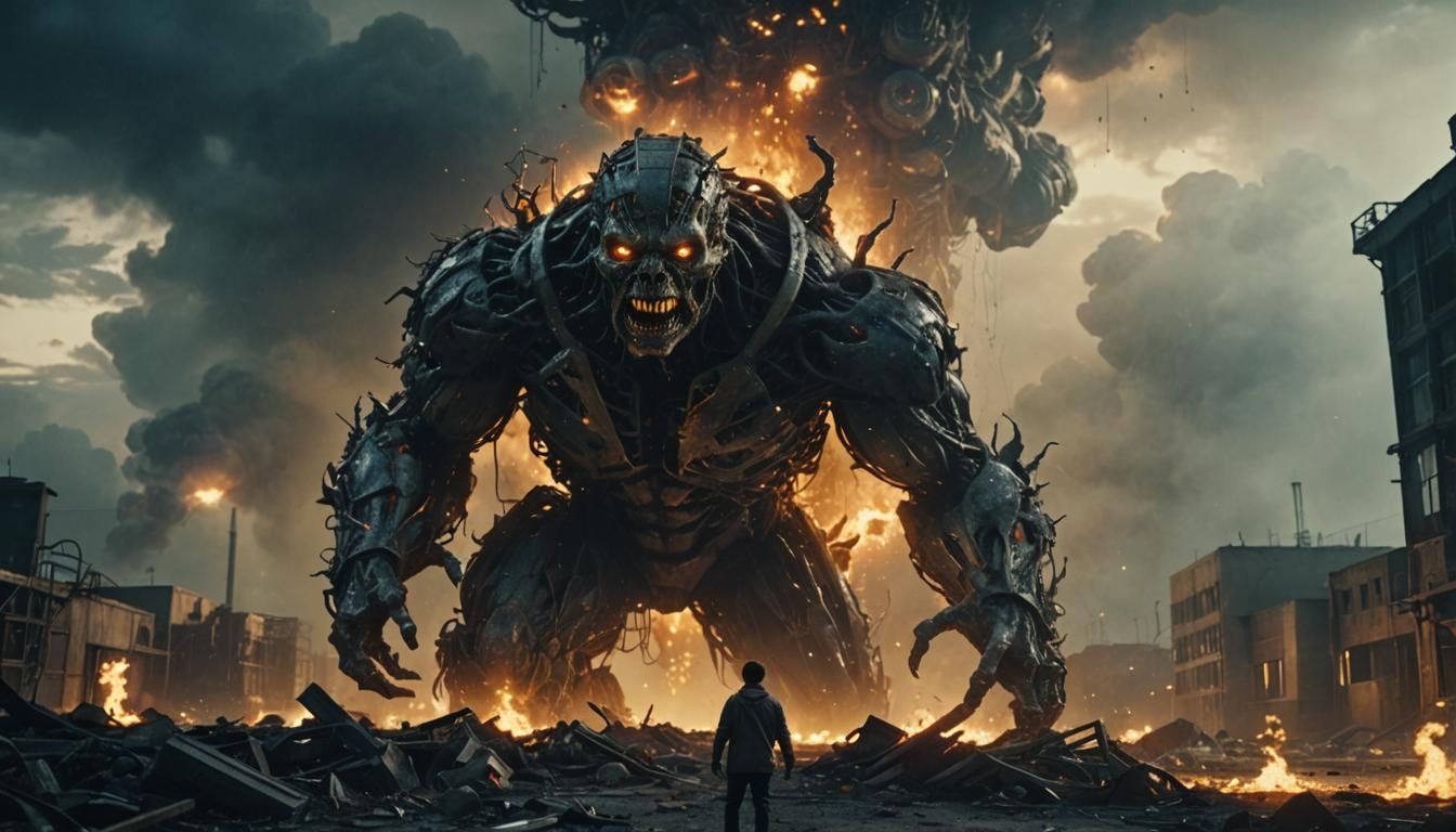 Mutated Human in Abandoned Lab: Cinematic Film Still