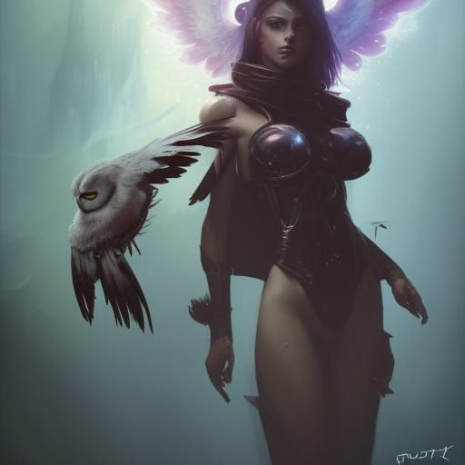 Steampunk Owl-like Lilith in Dark Fantasy Art