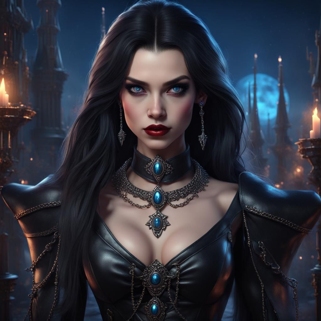 Vampire Princess in Leather, New Year's Eve Fantasy Art