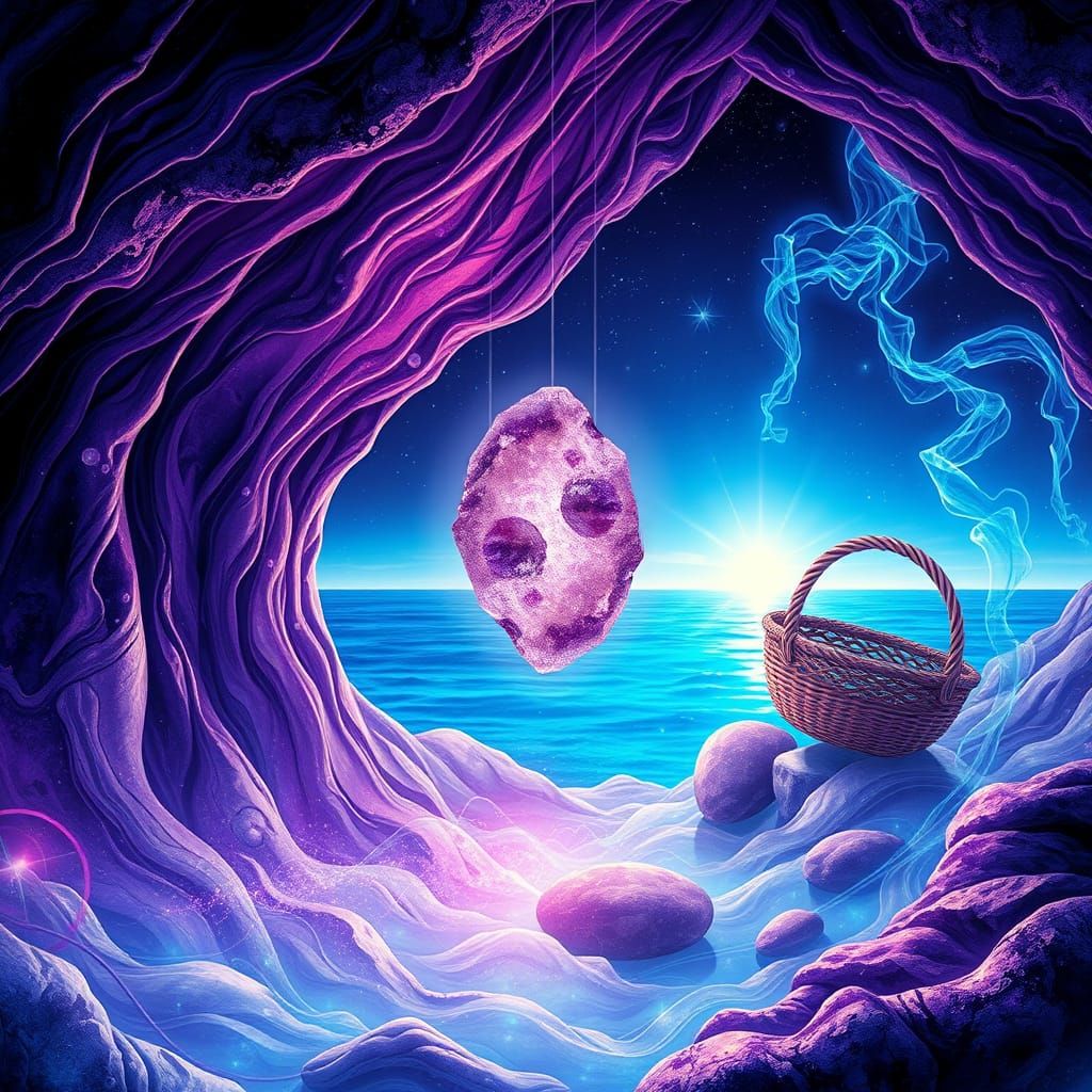 Celestial Abstraction: Glowing Amethyst Entity Amidst Cosmic...