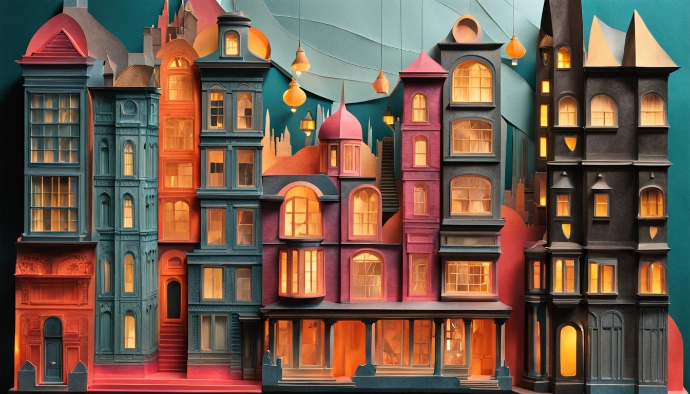 Futuristic Papercraft City Street at Night