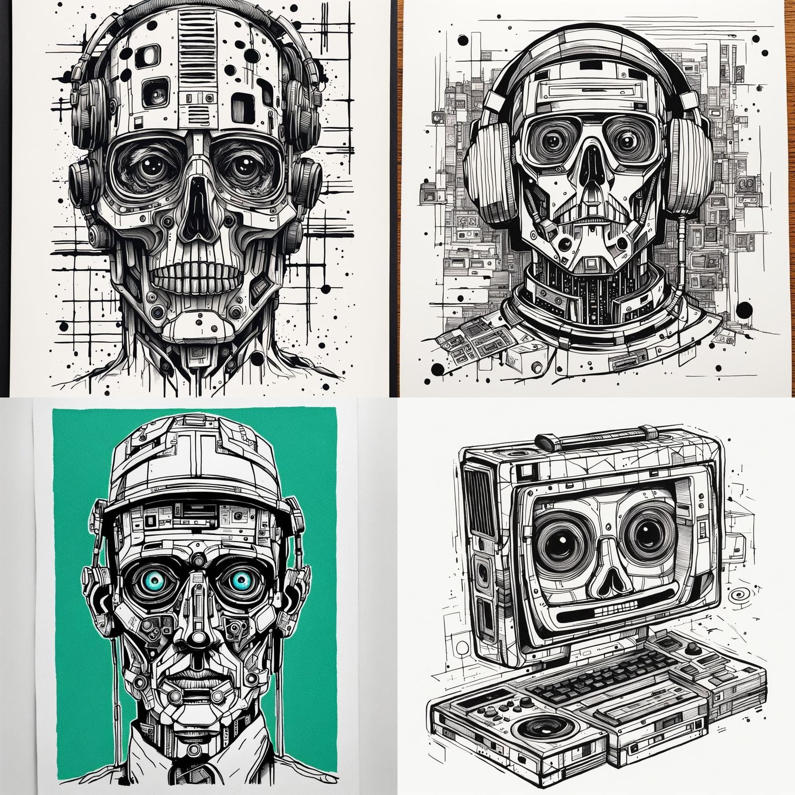 Hermes Trismegistus Glitchcore Ink Drawing