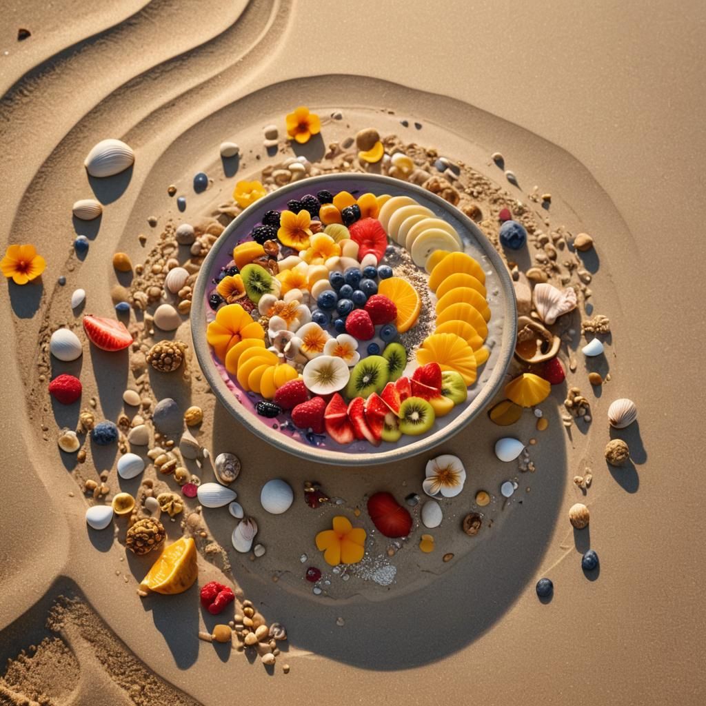 Smoothie Bowl on Beach at Sunrise