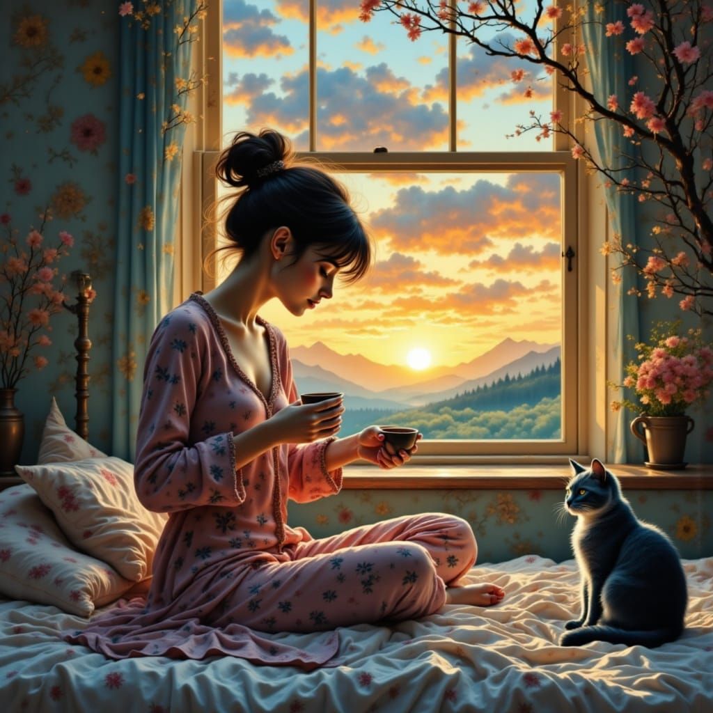 Cozy Morning Coffee with Sunrise View