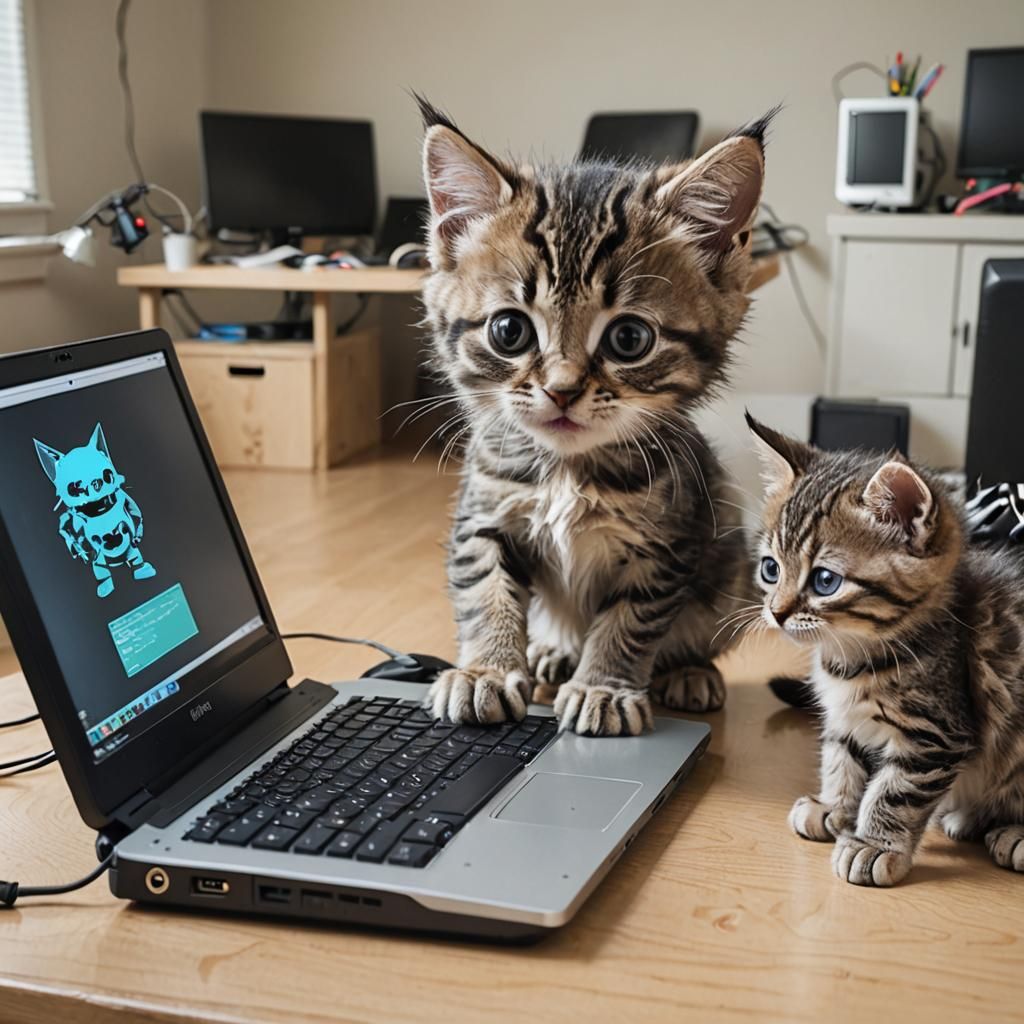 Futuristic Bots Invade a Kitten's Cyber Lair