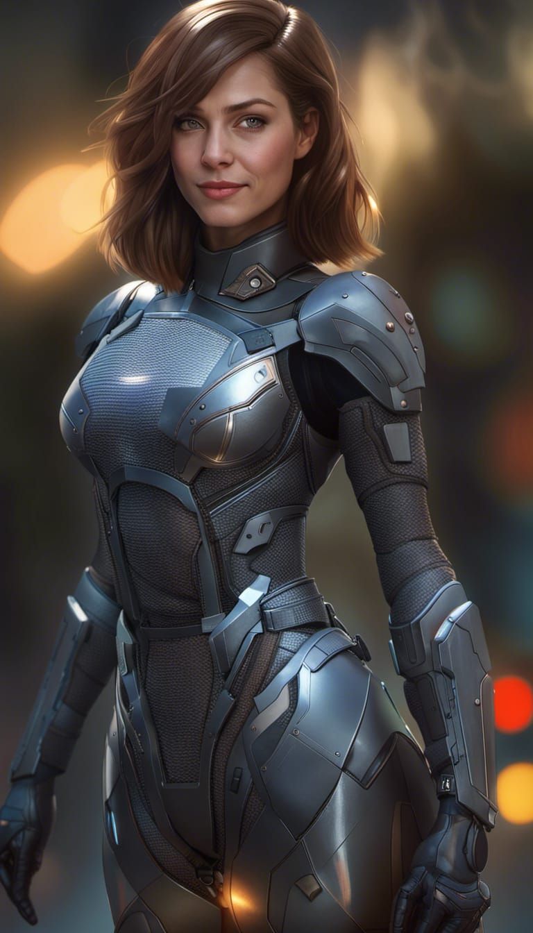 Hi-Tech Woman in LED Lit Armor, Digital Art