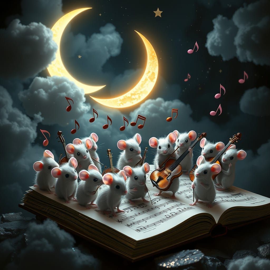 Musical Mice in Vibrant Hyperrealistic Digital Painting